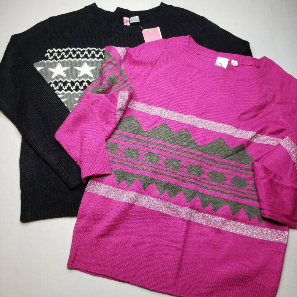 Girls Jr Sweater Bundle of 2 Pink Black White Knit
